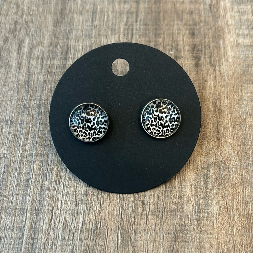 Homemade Earrings - 12mm diameter circle - post style - animal print